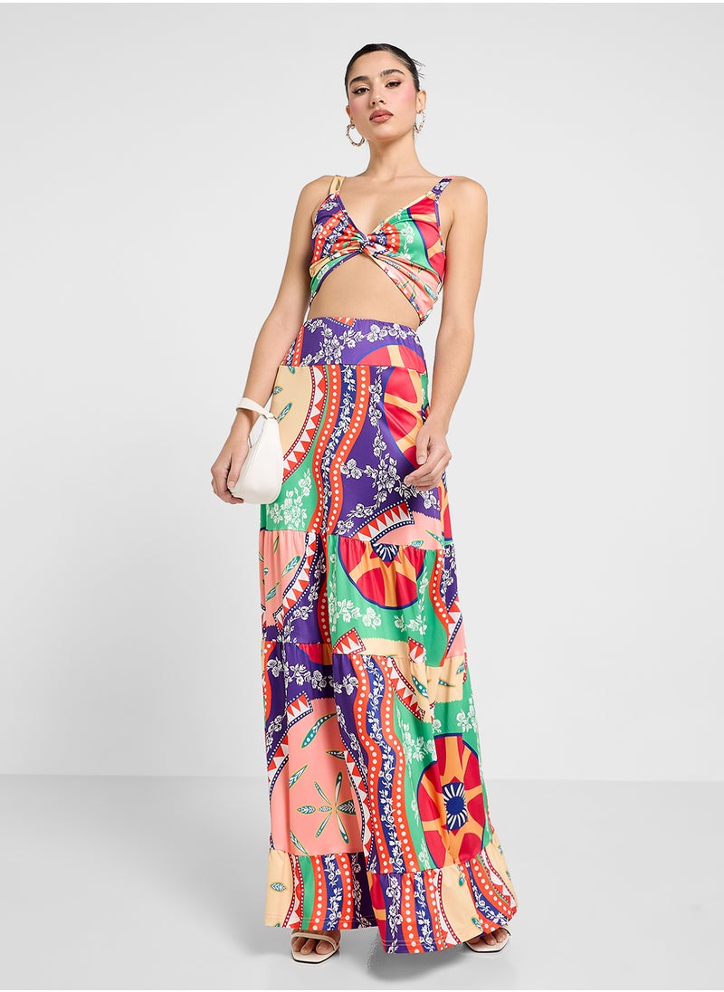 Cropped Top & Printed Skirt Set