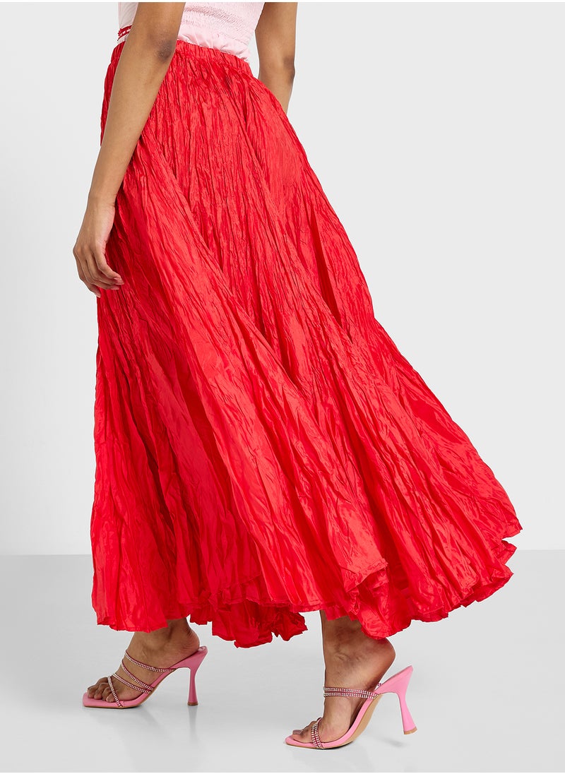 Shirred A Line Maxi Skirt