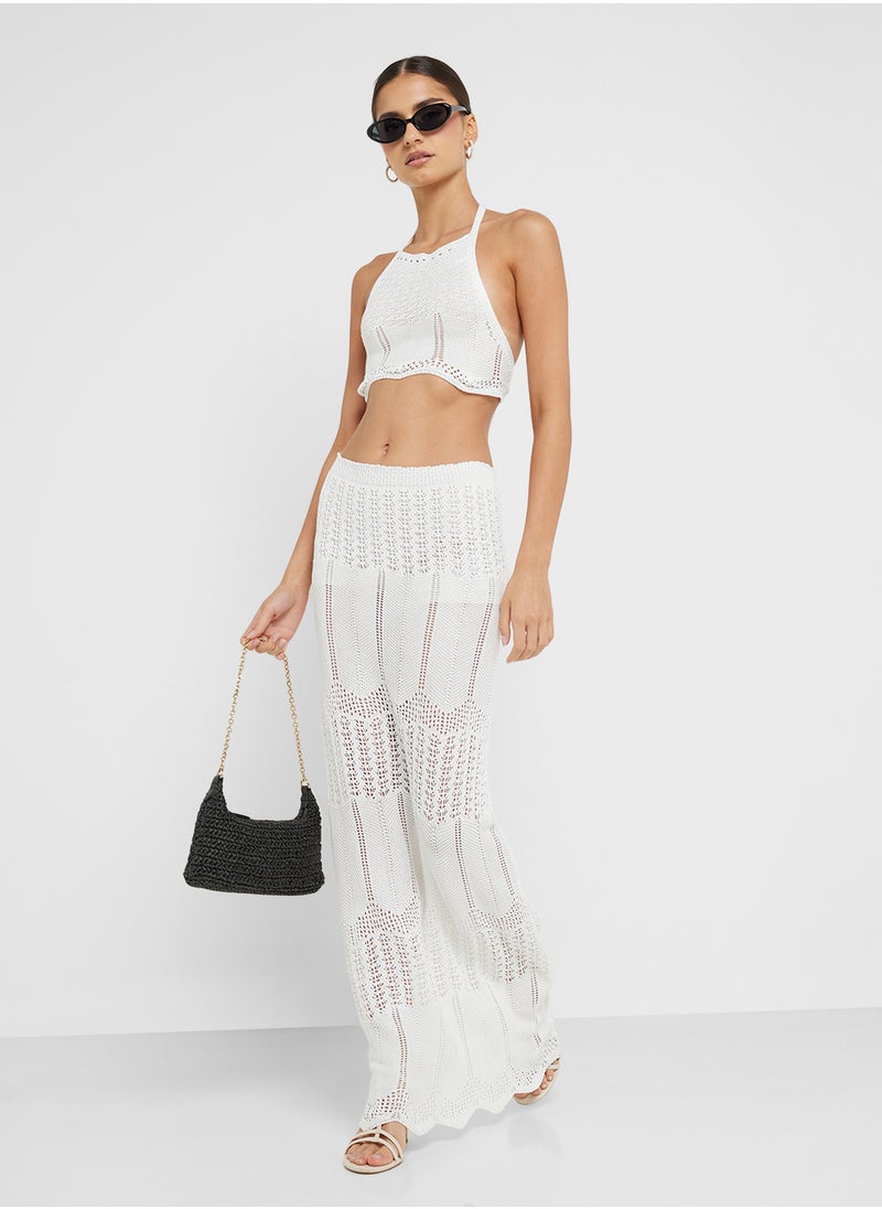 Halter Neck Knitted Crochet Top & Skirt Co-Ord Set