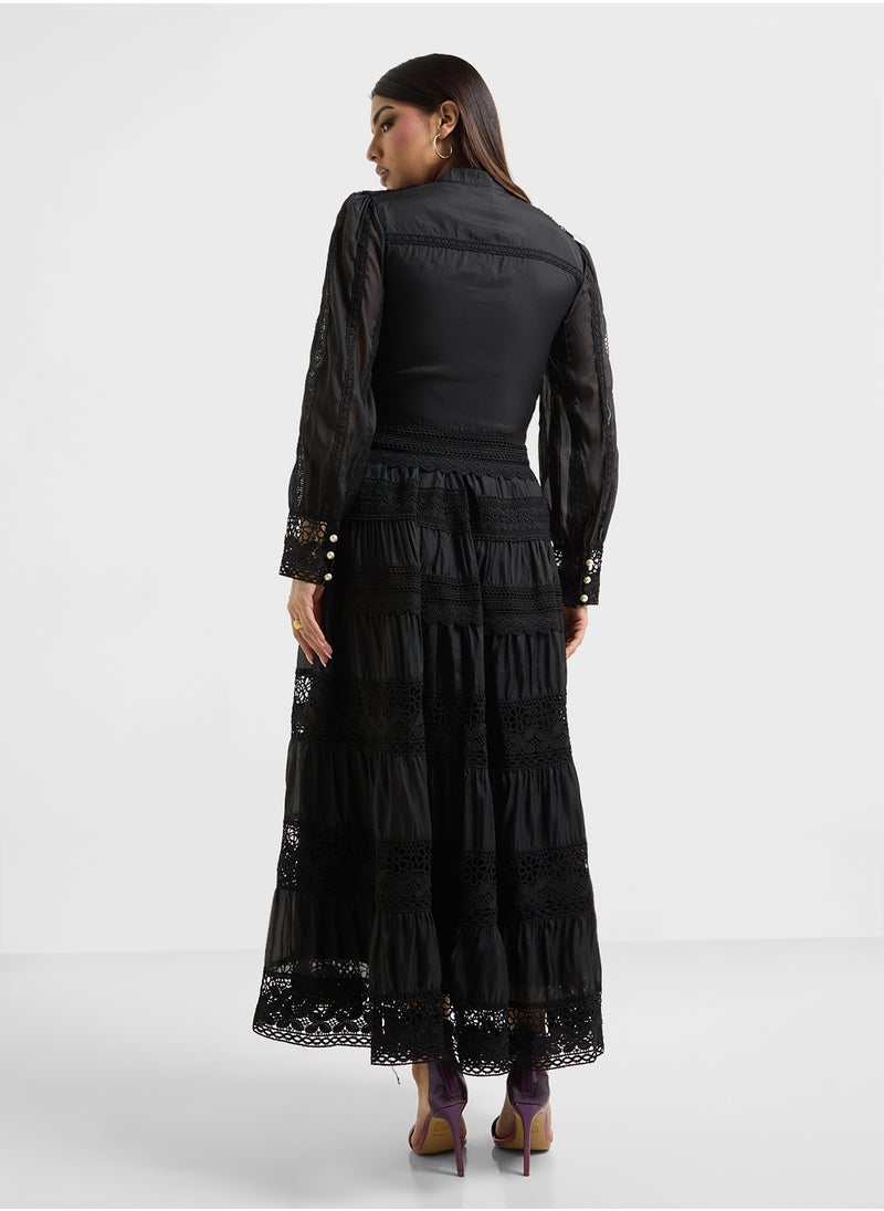 Top & Skirt Set With Lace Trims