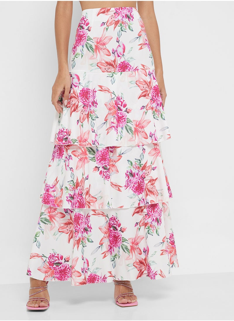 Floral Bustier Crop Top & Tiered Maxi Skirt Co-Ord Set