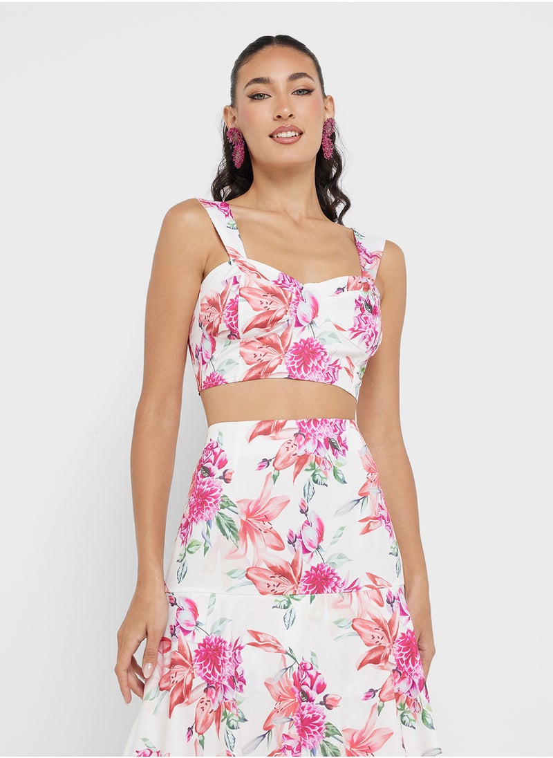 Floral Bustier Crop Top & Tiered Maxi Skirt Co-Ord Set