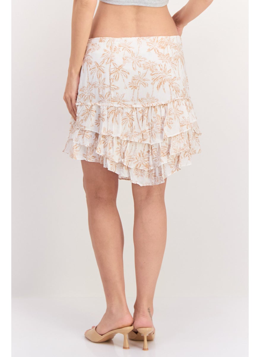Women Floral Print Pull On Mini Skirts, White