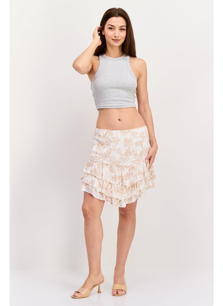 Women Floral Print Pull On Mini Skirts, White