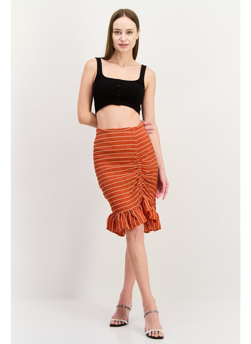 Women Plaid Basic Mini Skirt, Rust
