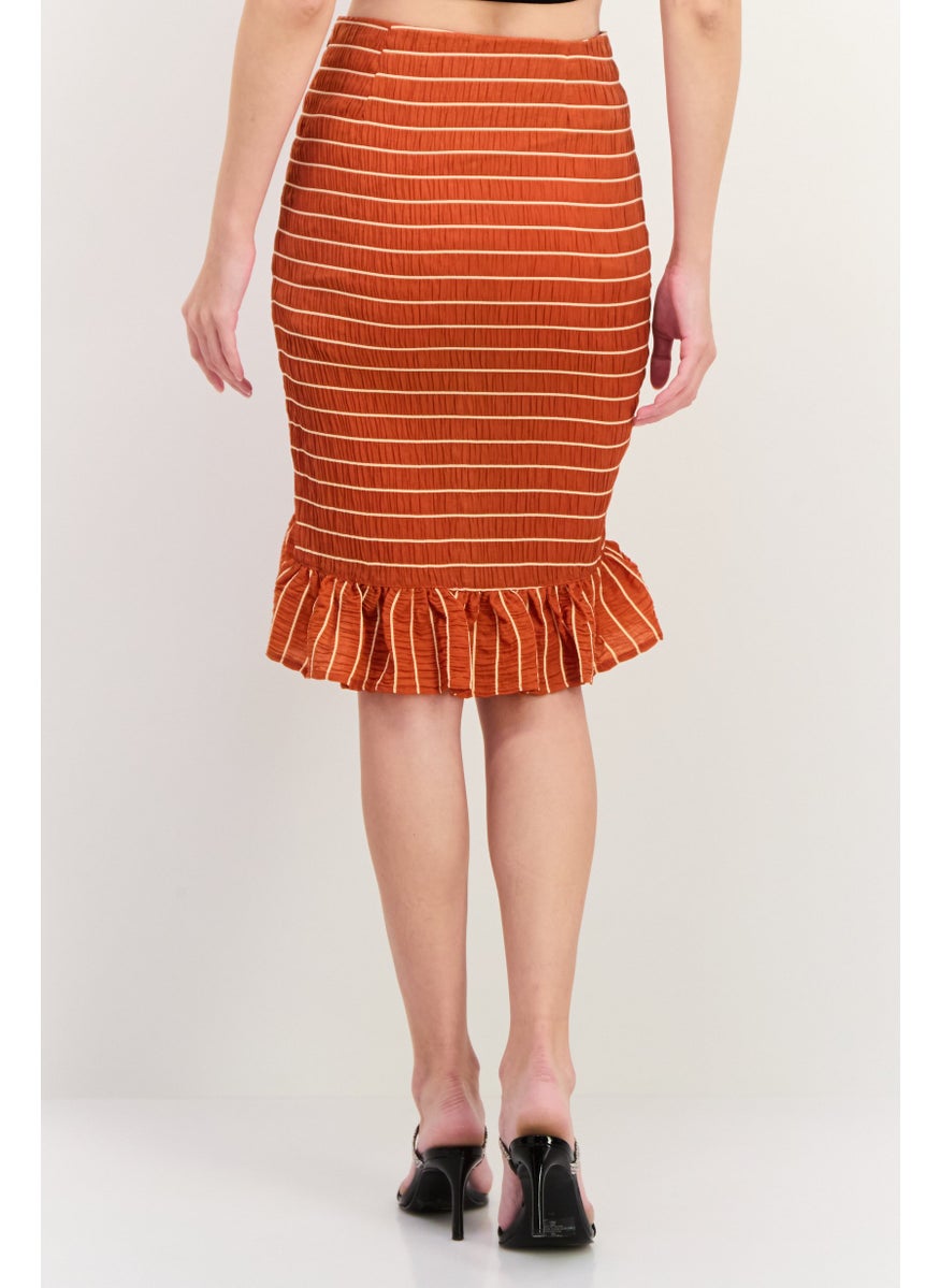 Women Plaid Basic Mini Skirt, Rust