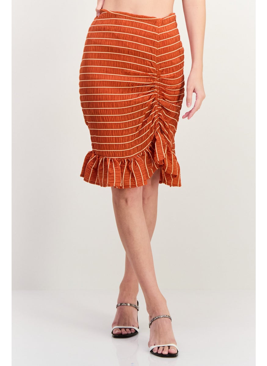Women Plaid Basic Mini Skirt, Rust