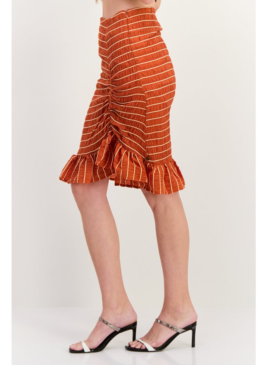 Women Plaid Basic Mini Skirt, Rust