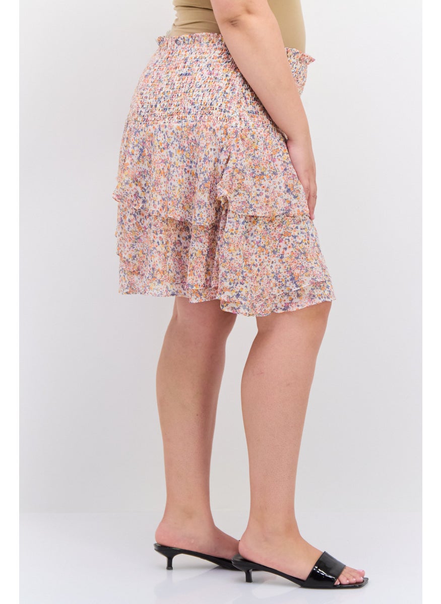 Women Plus Size Floral Print Mini Skirts, Pink