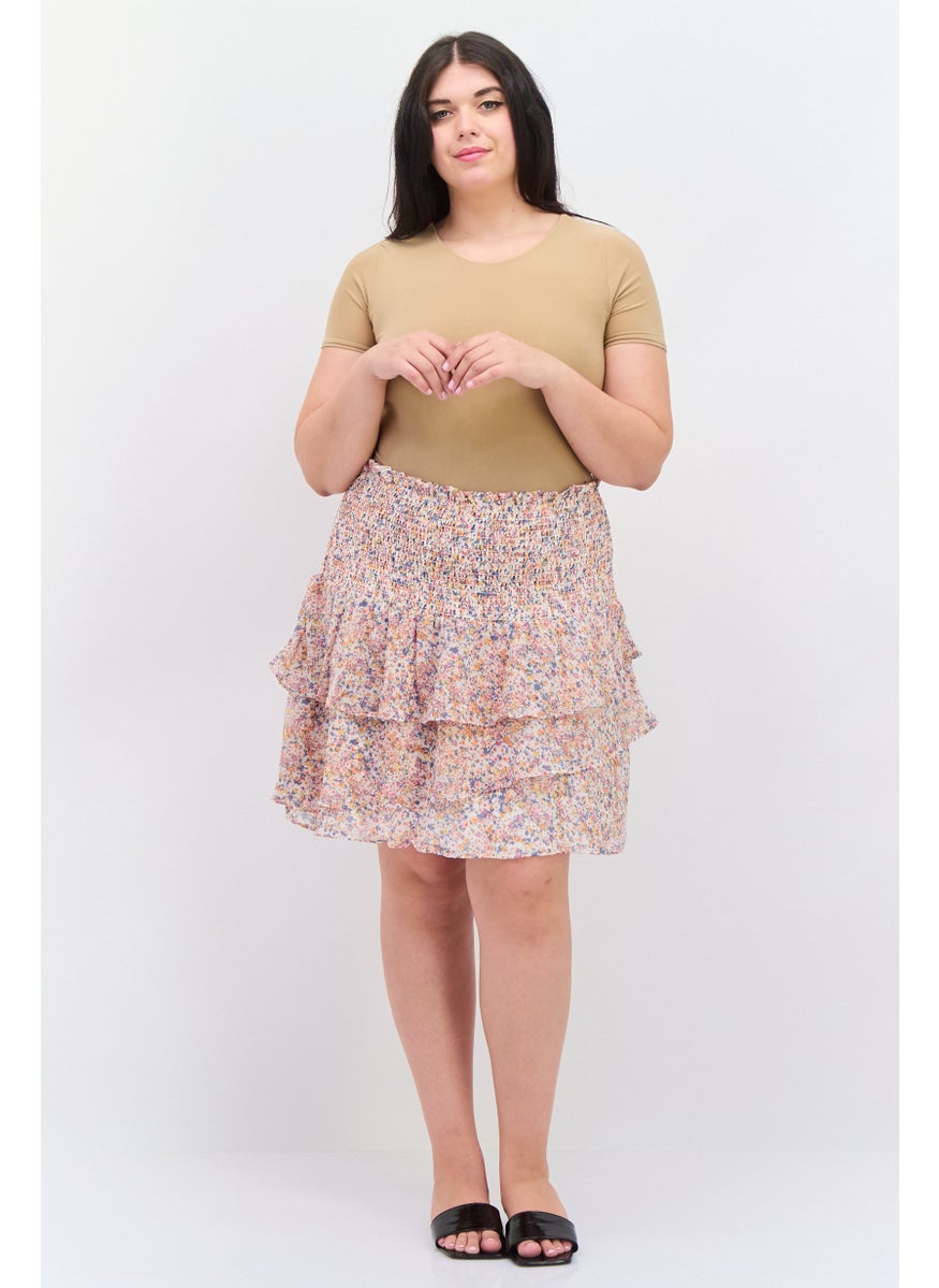 Women Plus Size Floral Print Mini Skirts, Pink