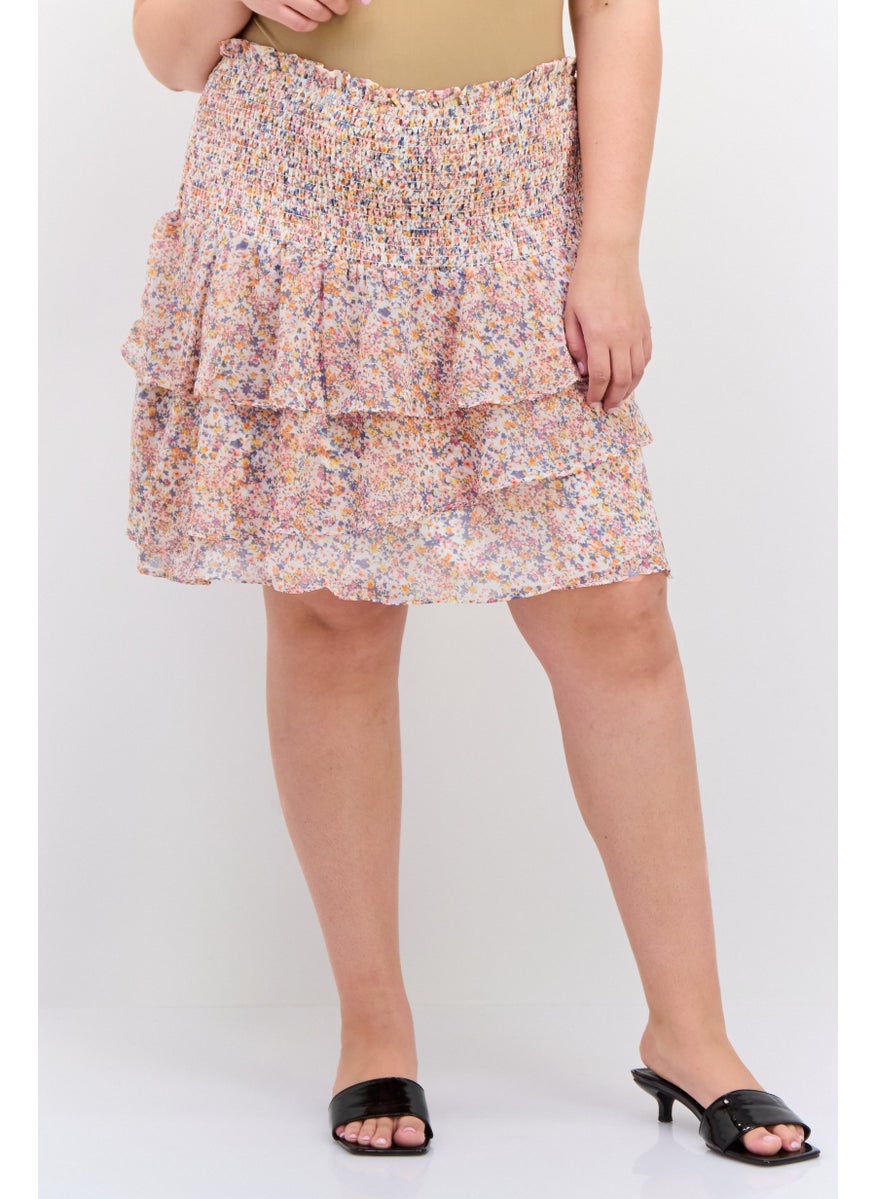 Women Plus Size Floral Print Mini Skirts, Pink