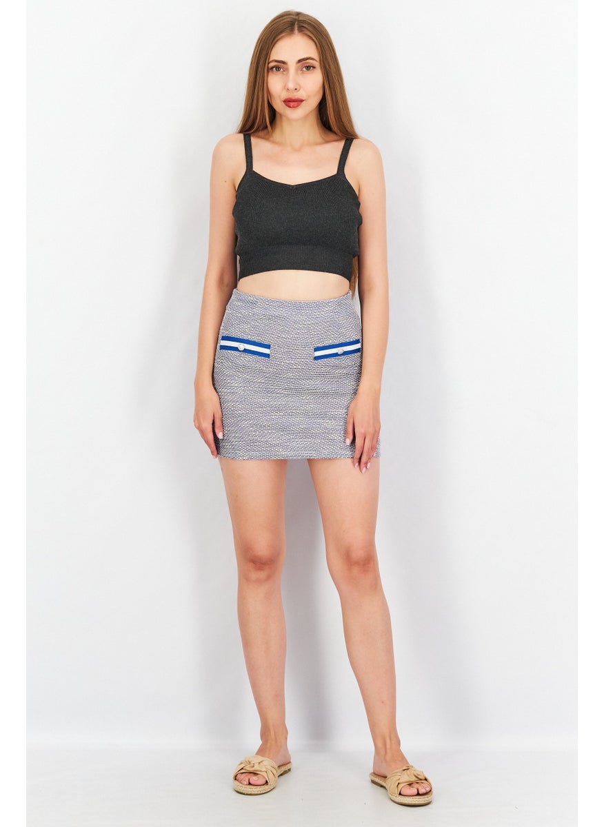 Women Textured Mini Skirt, Blue