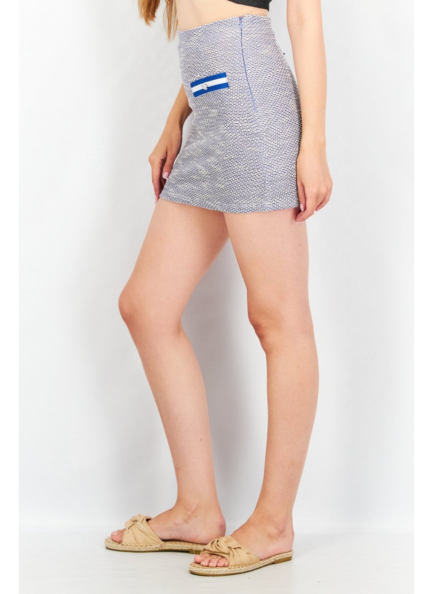 Women Textured Mini Skirt, Blue