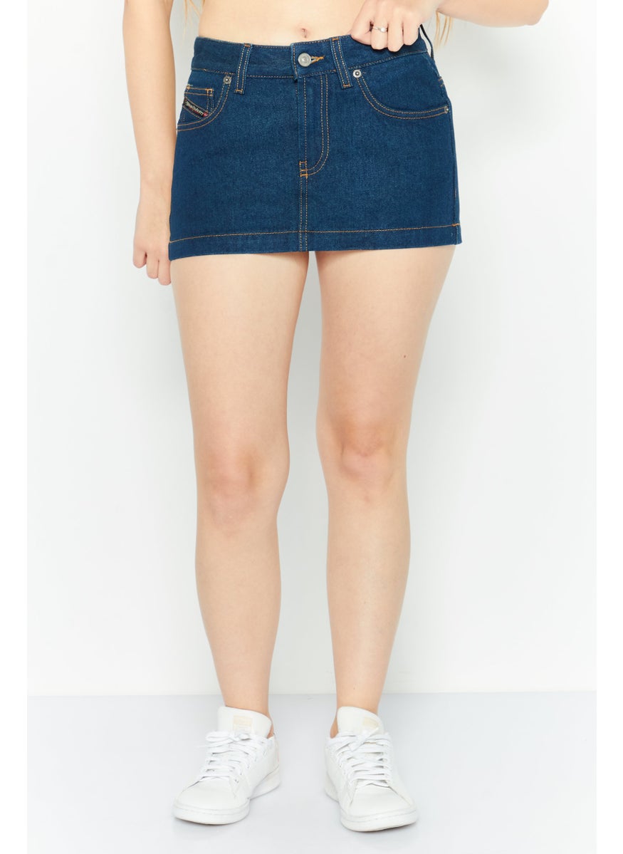 Women Solid Denim Mini Skirt, Navy