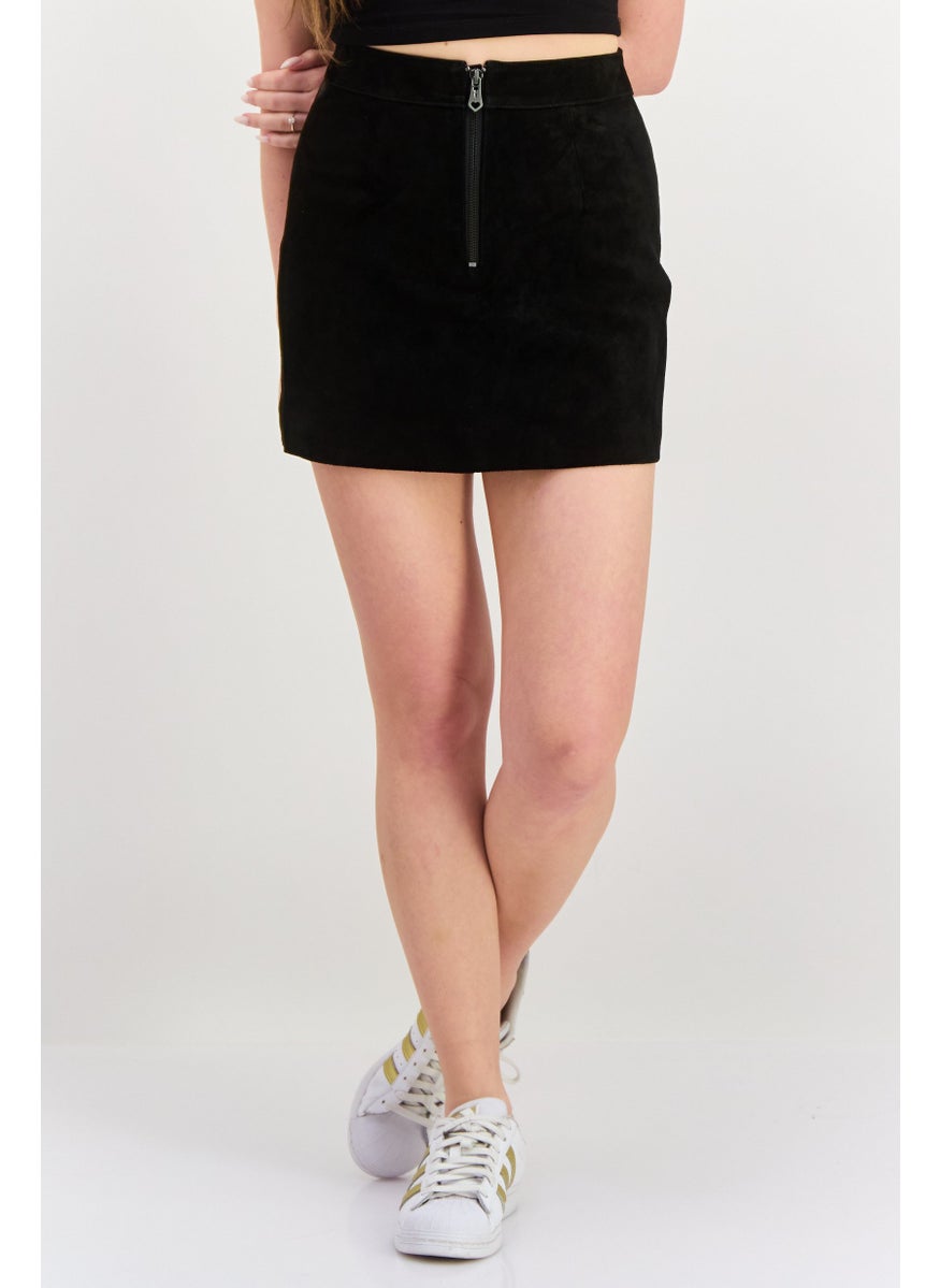 Women Textured Mini Skirt, Black
