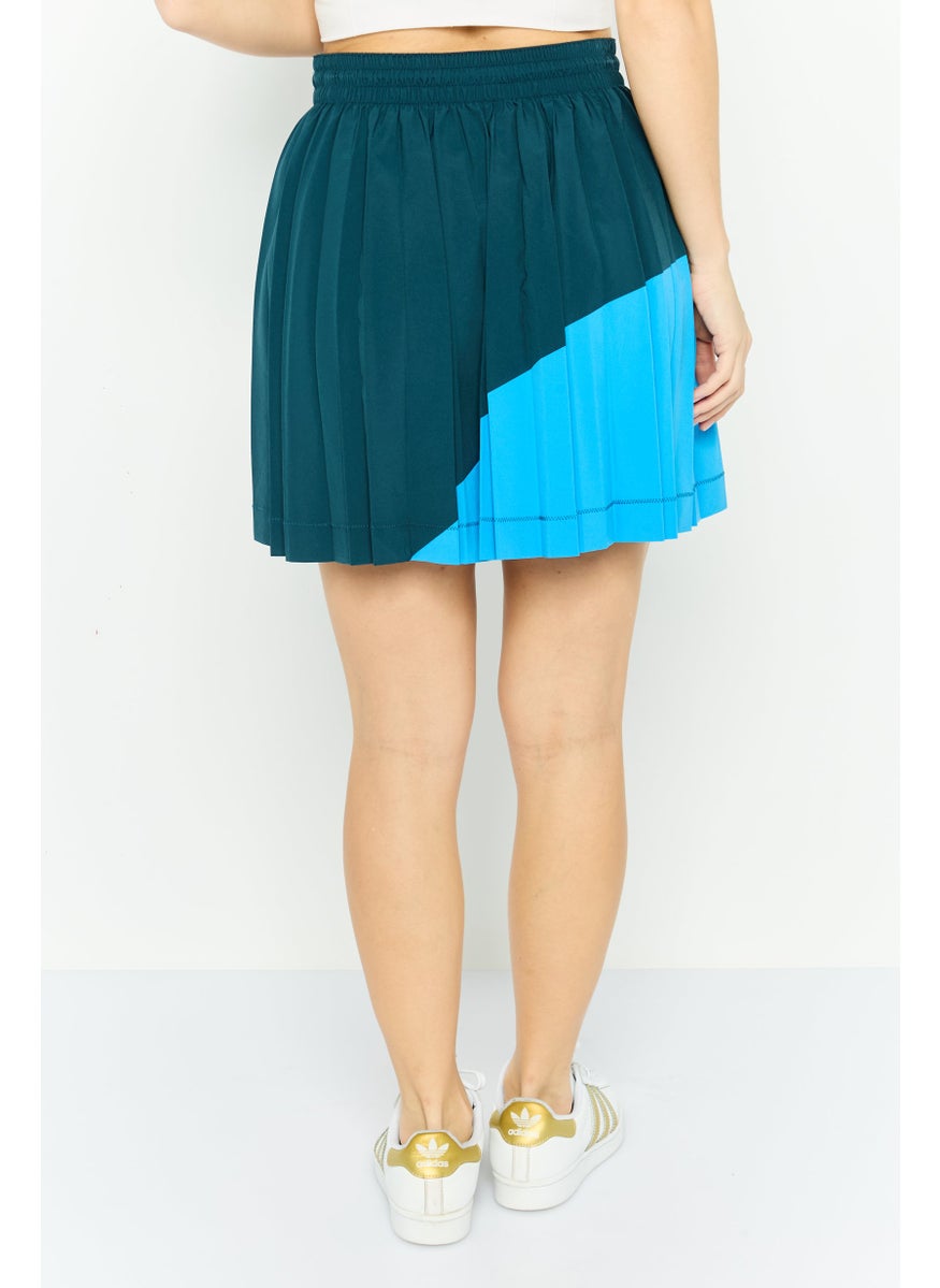 Women Two Tone Pleated Skirt, Blue