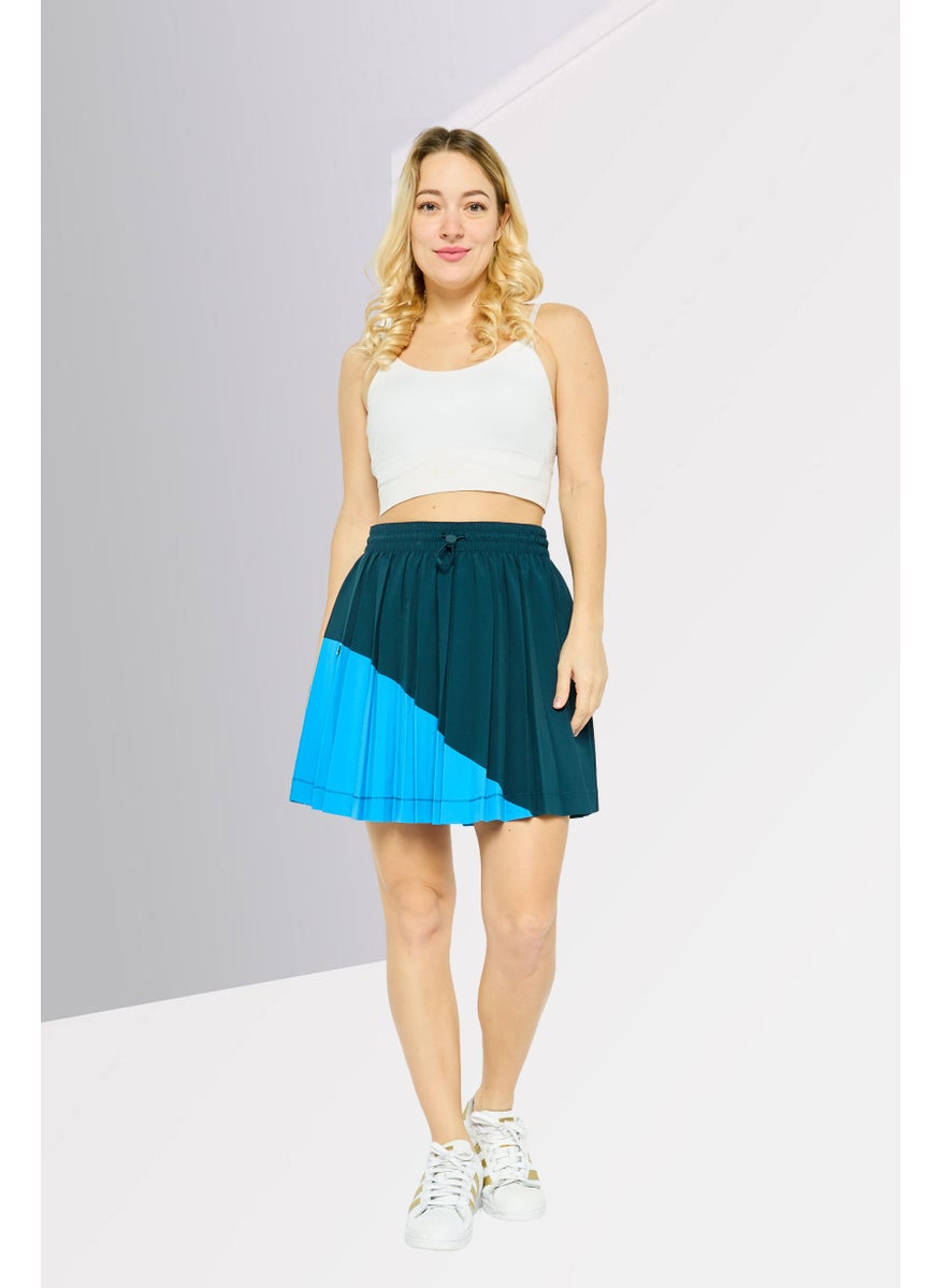 Women Two Tone Pleated Skirt, Blue
