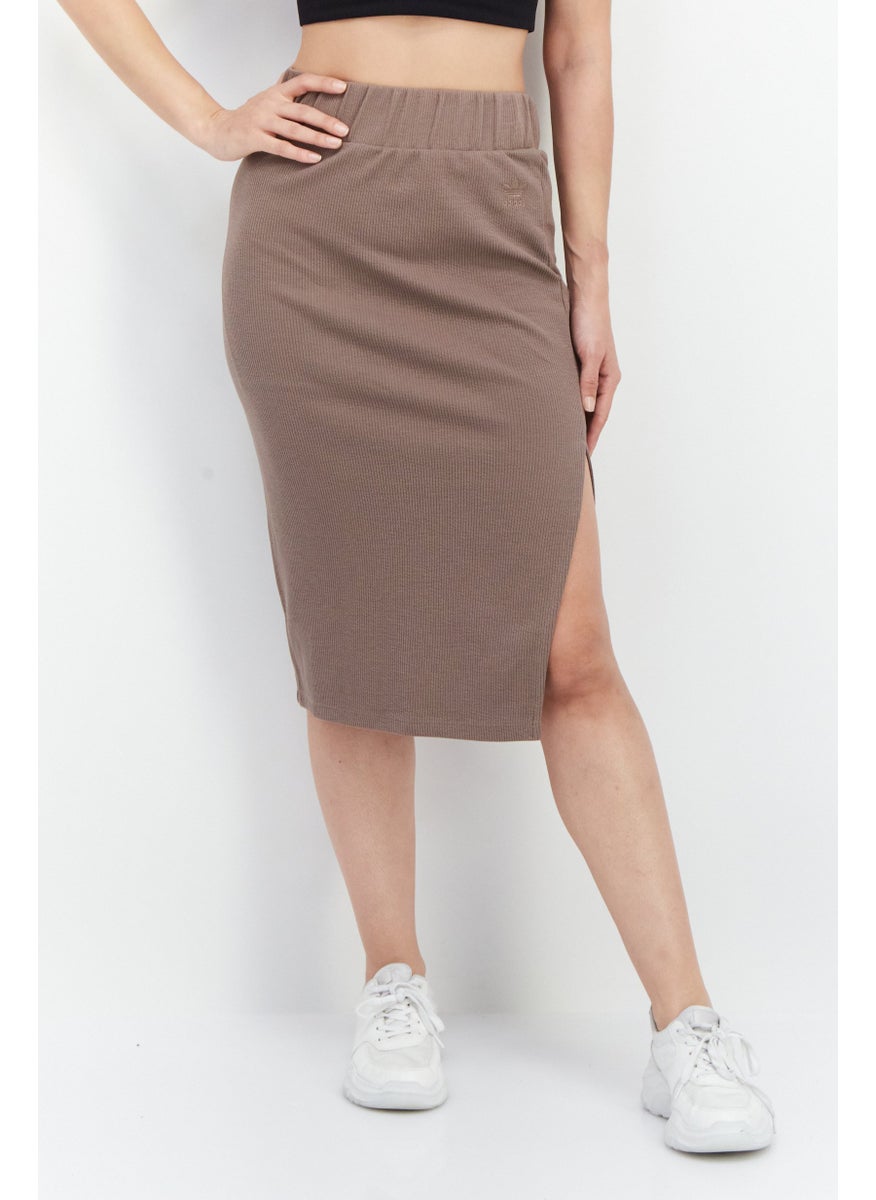 Women Sportswear Fit Ribbed Midi Skirt, Taupe