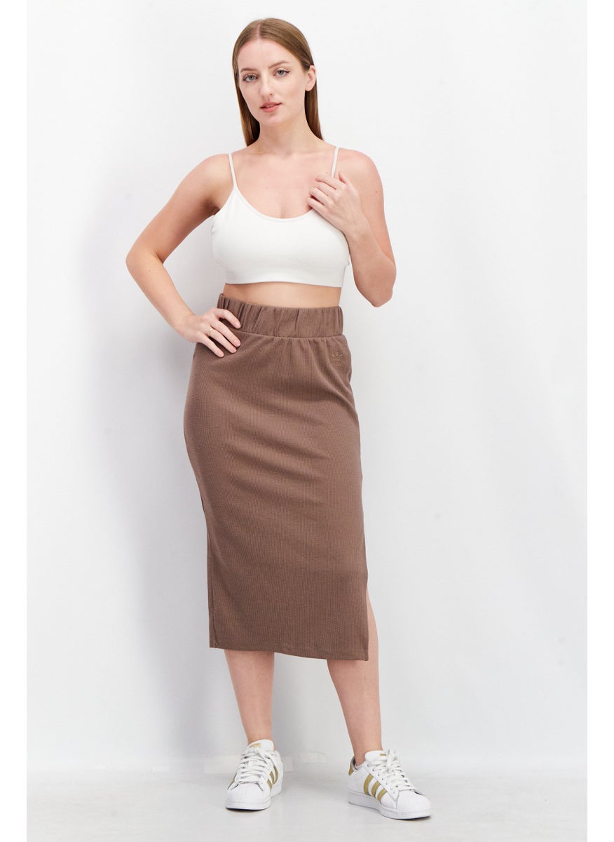 Women Sportswear Fit Ribbed Midi Skirt, Taupe