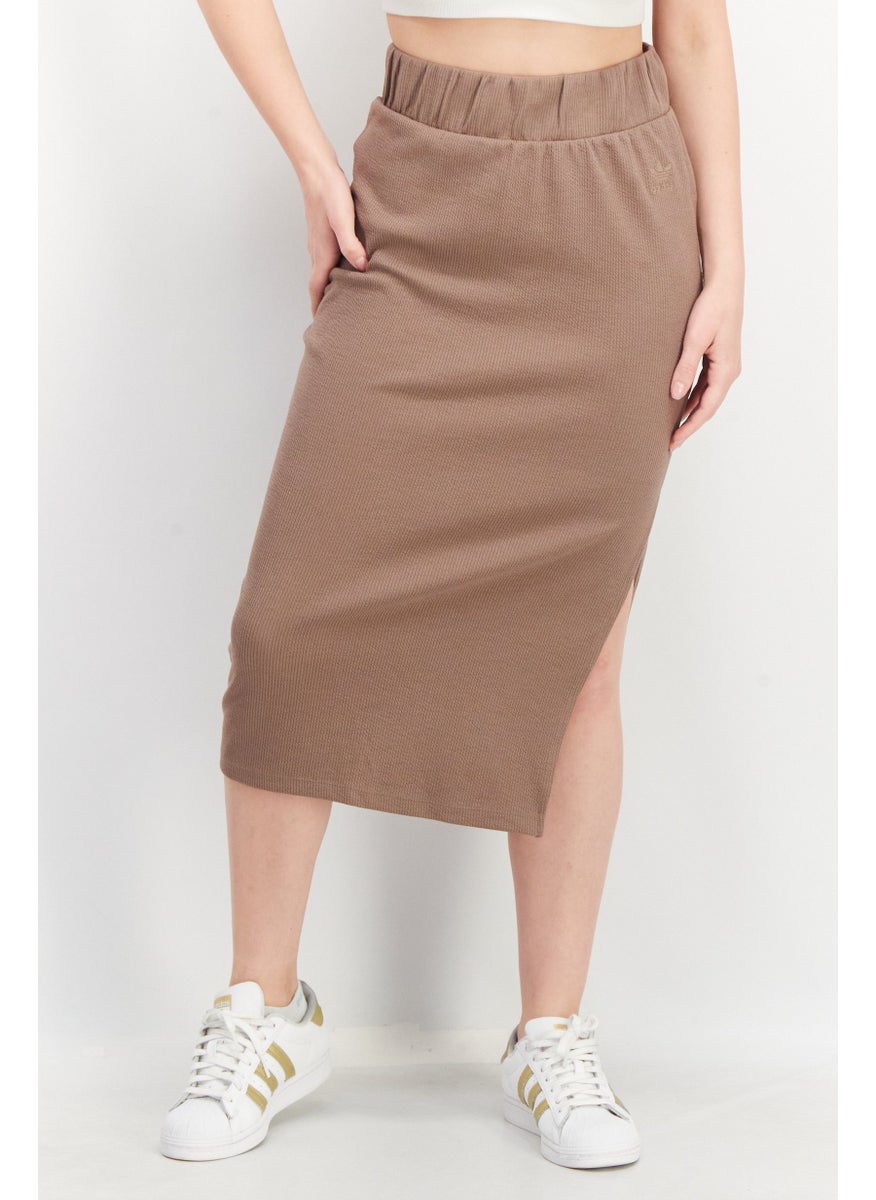 Women Sportswear Fit Ribbed Midi Skirt, Taupe