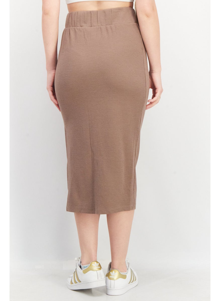 Women Sportswear Fit Ribbed Midi Skirt, Taupe