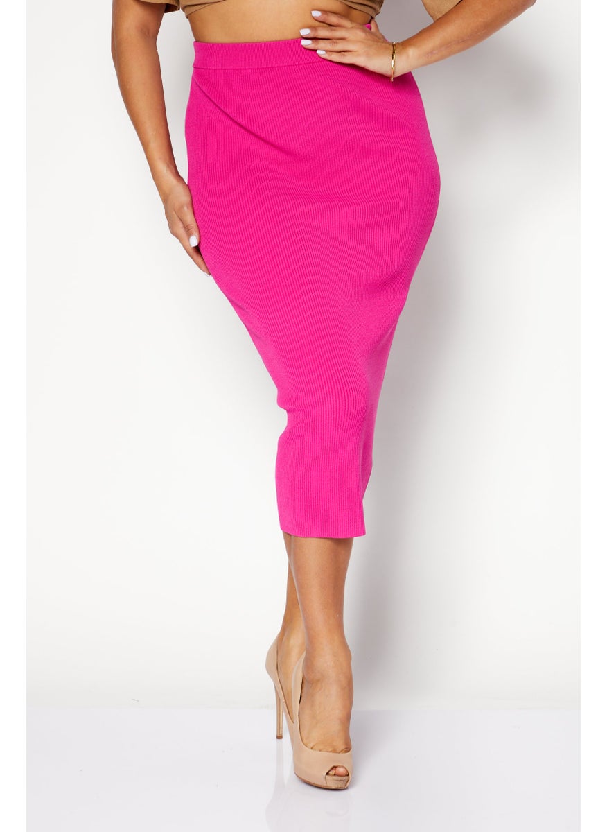 Women Ribbed Denim Maxi Skirt, Pink
