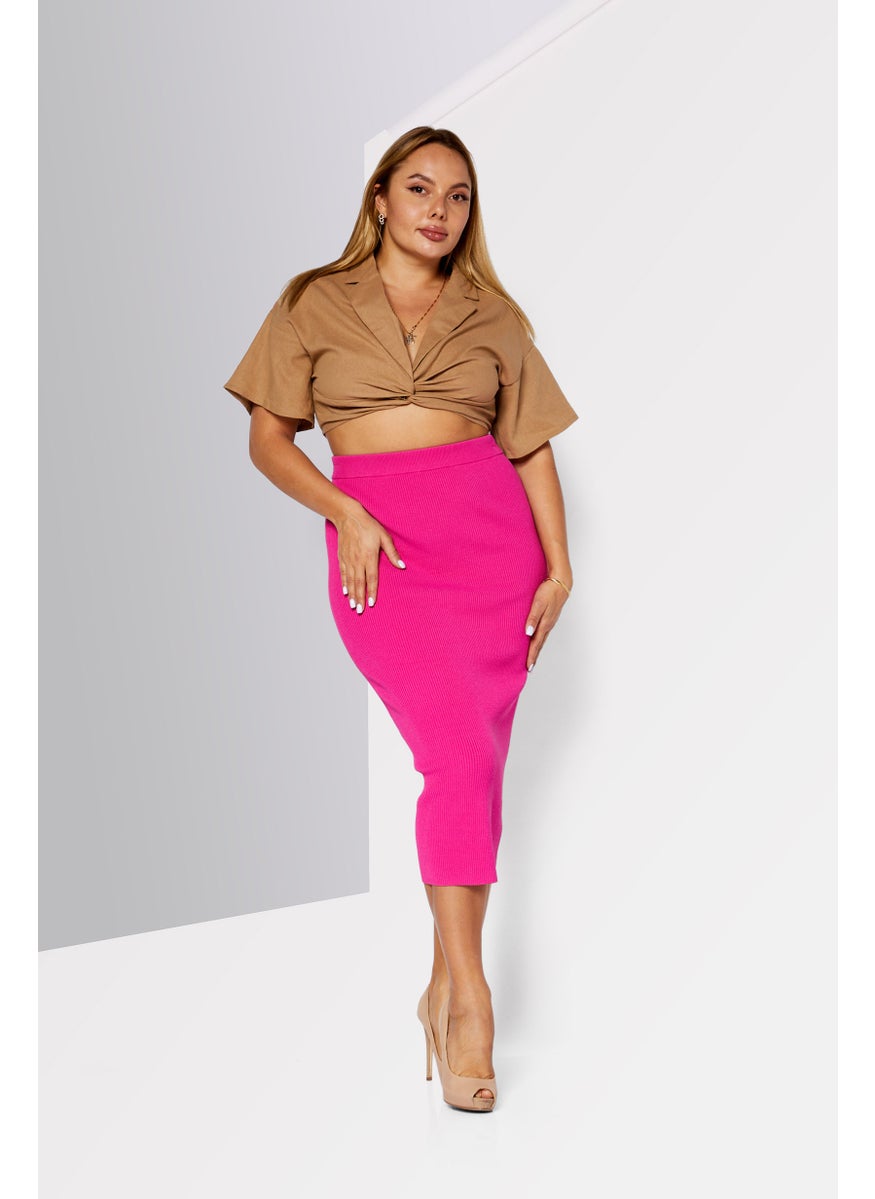 Women Ribbed Denim Maxi Skirt, Pink