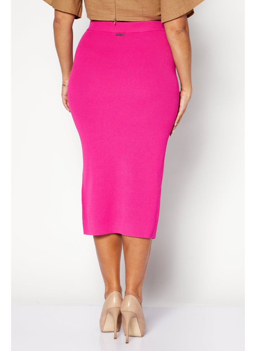 Women Ribbed Denim Maxi Skirt, Pink