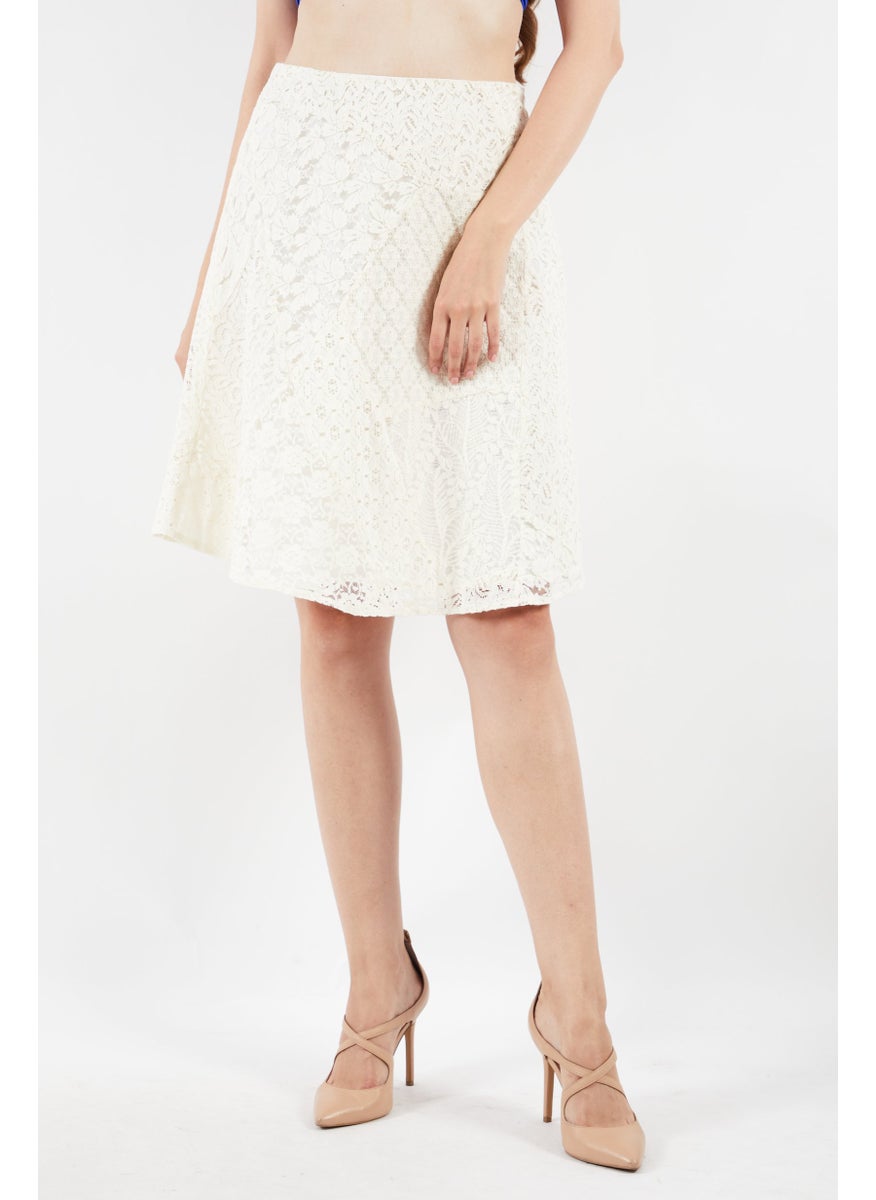 Women Lace Mini Skirt, Cream
