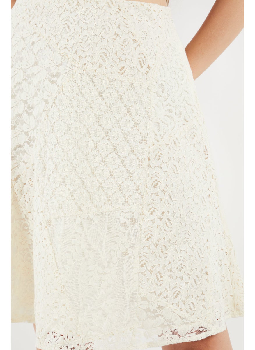 Women Lace Mini Skirt, Cream