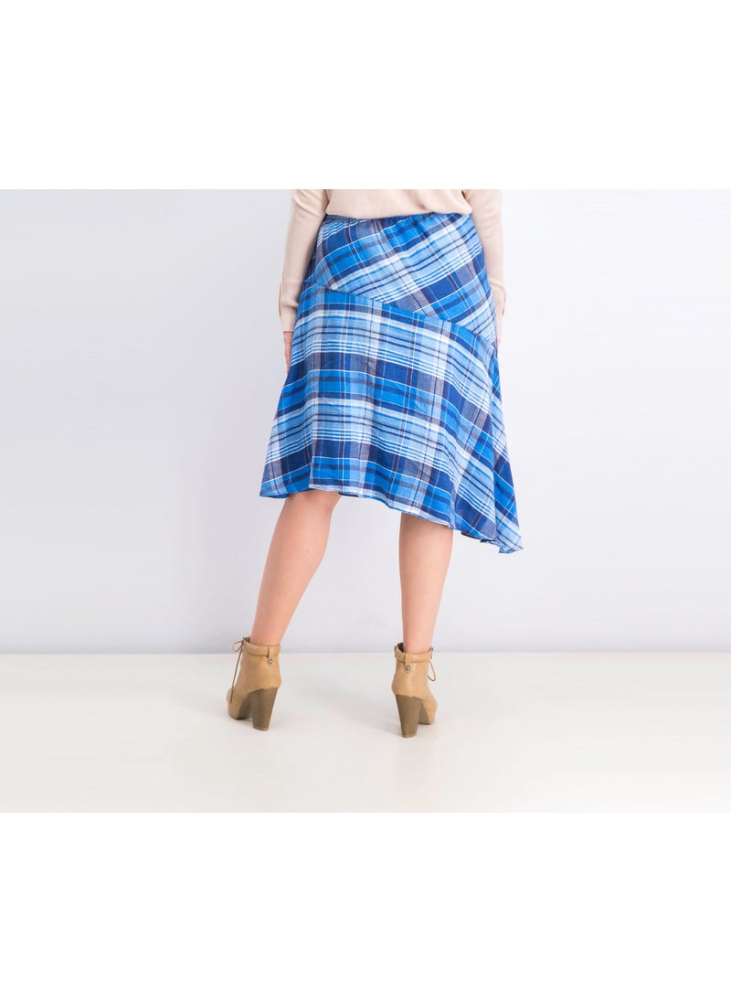 Women Checkered Asymmetrical Hem Skirt, Blue