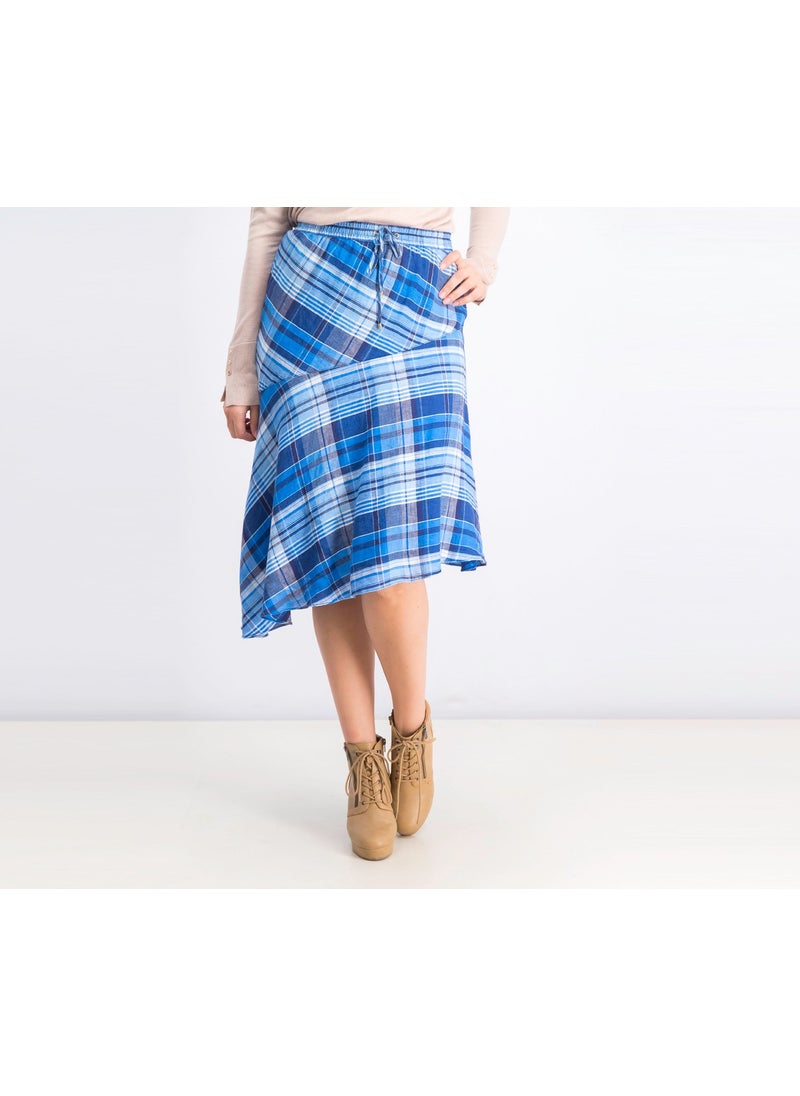 Women Checkered Asymmetrical Hem Skirt, Blue