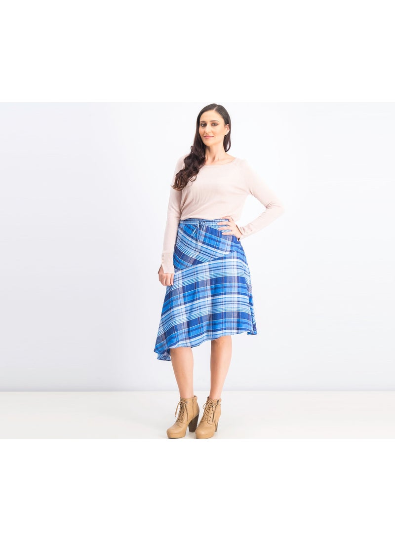 Women Checkered Asymmetrical Hem Skirt, Blue