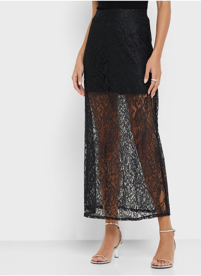 Lace Detail A Line Maxi Skirt