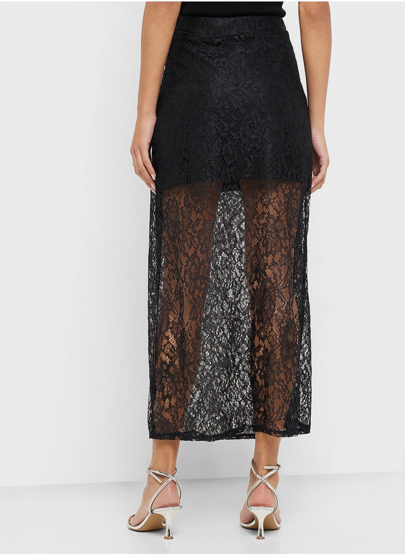 Lace Detail A Line Maxi Skirt