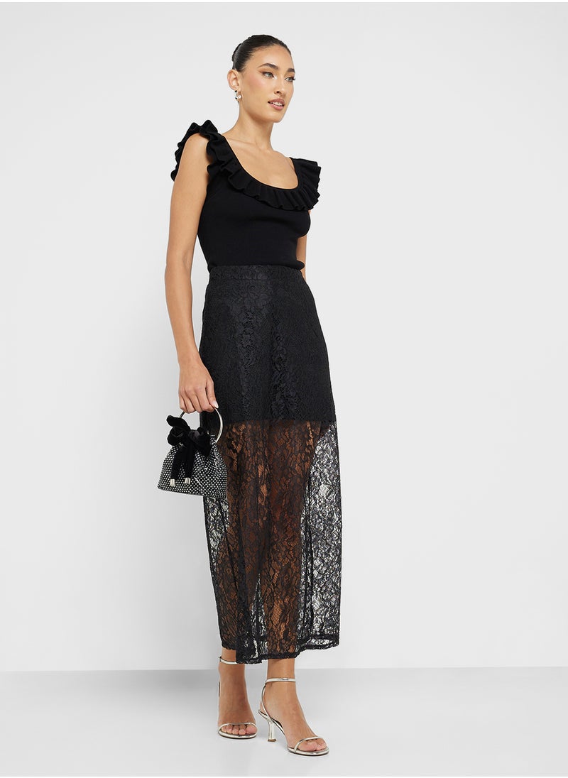 Lace Detail A Line Maxi Skirt