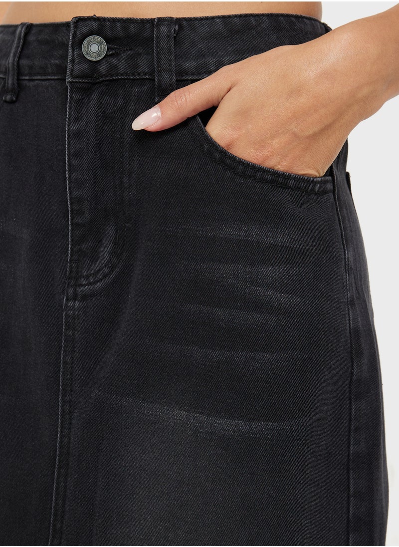 Denim Midi Skirt With Slit