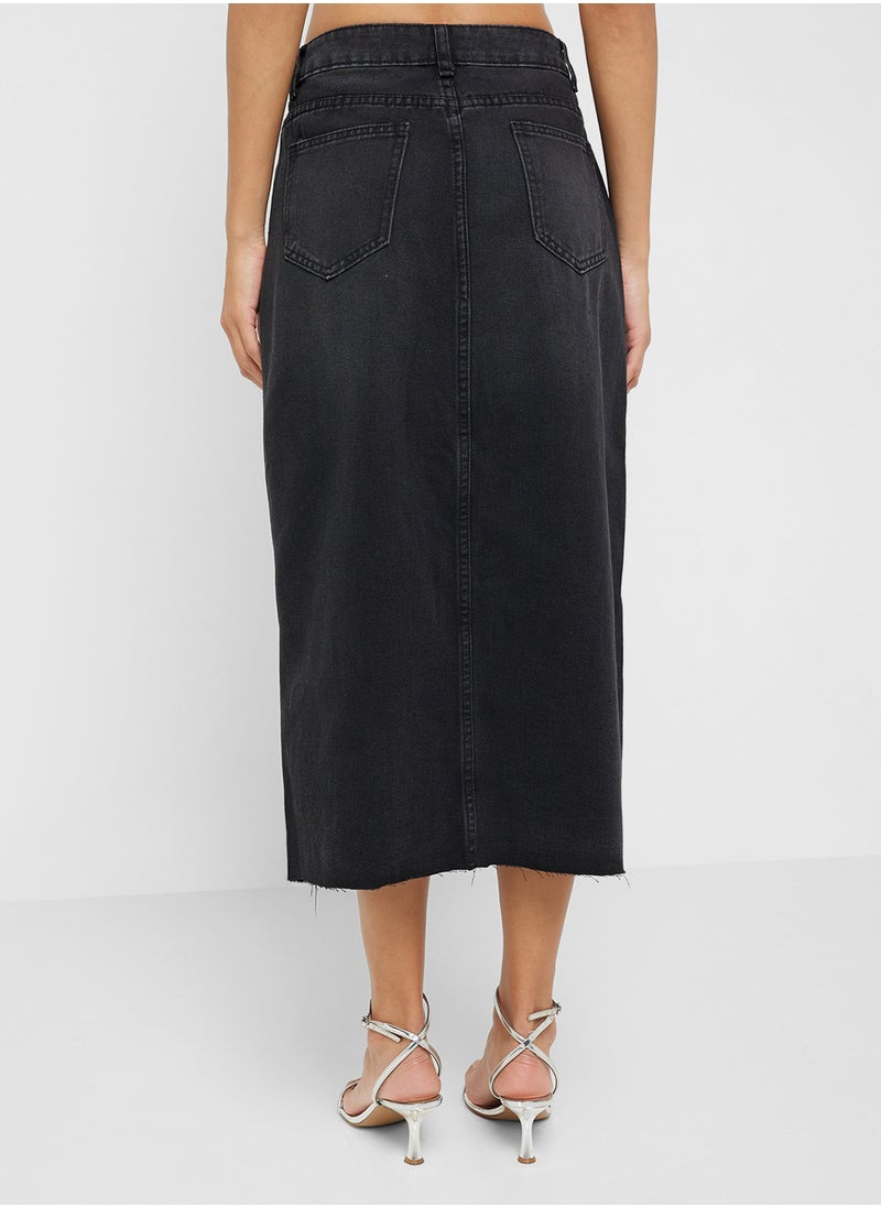 Denim Midi Skirt With Slit