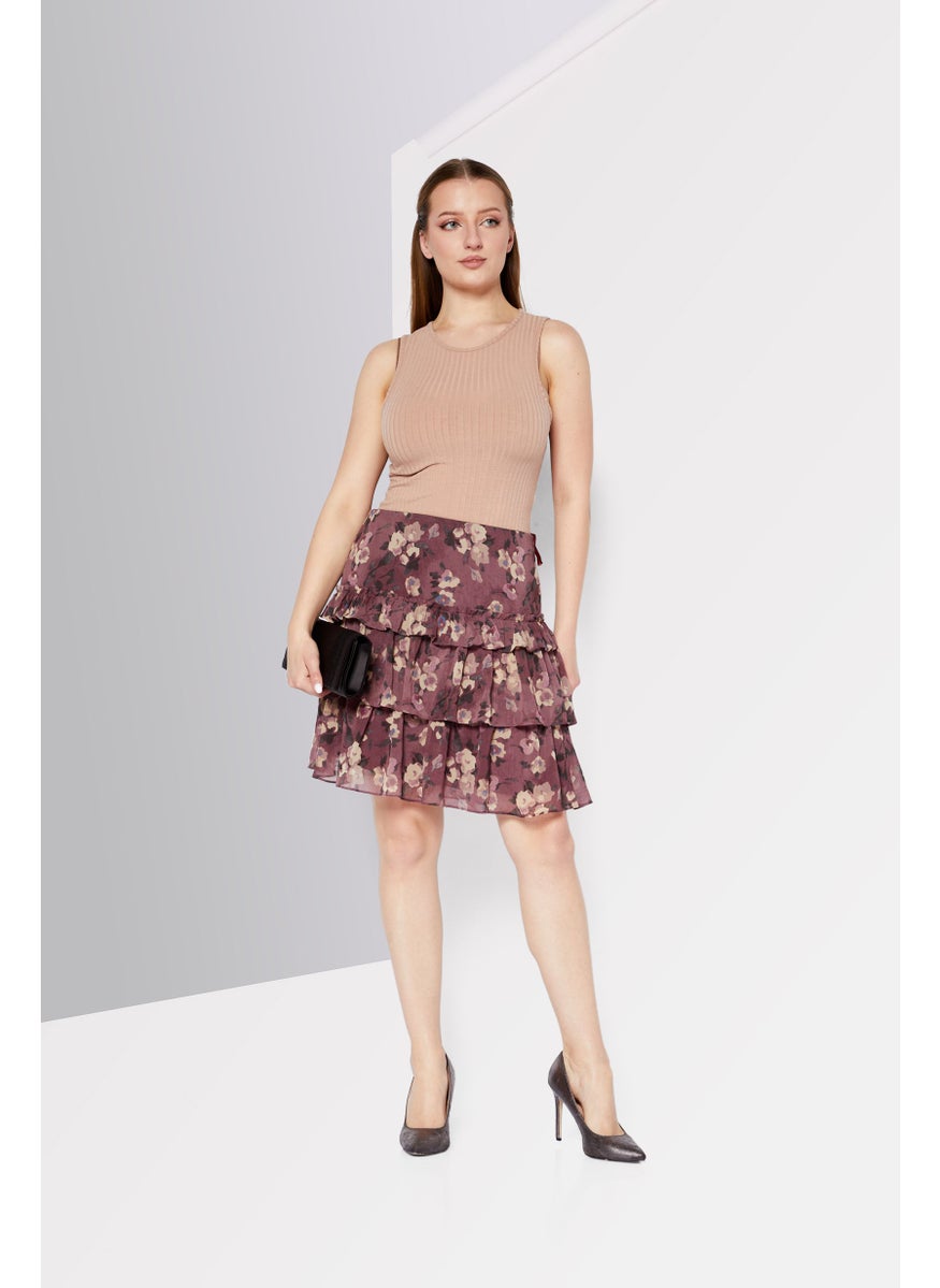 Women Petite Floral Pattern Mini Skirt, Purple Combo