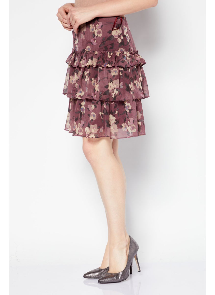 Women Petite Floral Pattern Mini Skirt, Purple Combo