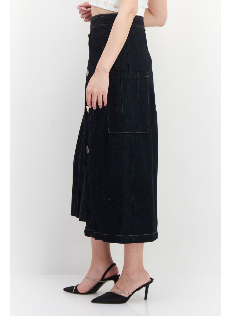 Women Stripe Belted Wrap Skirt, Dark Blue