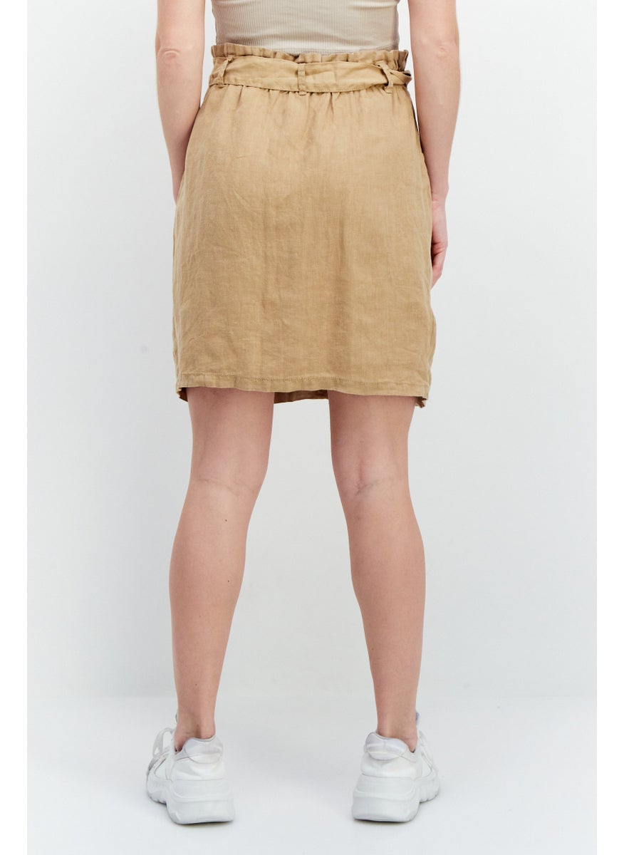 Women Solid Mini Skirt, Tan