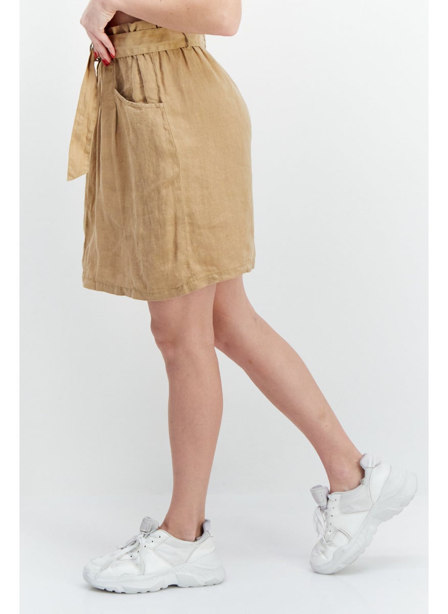 Women Solid Mini Skirt, Tan