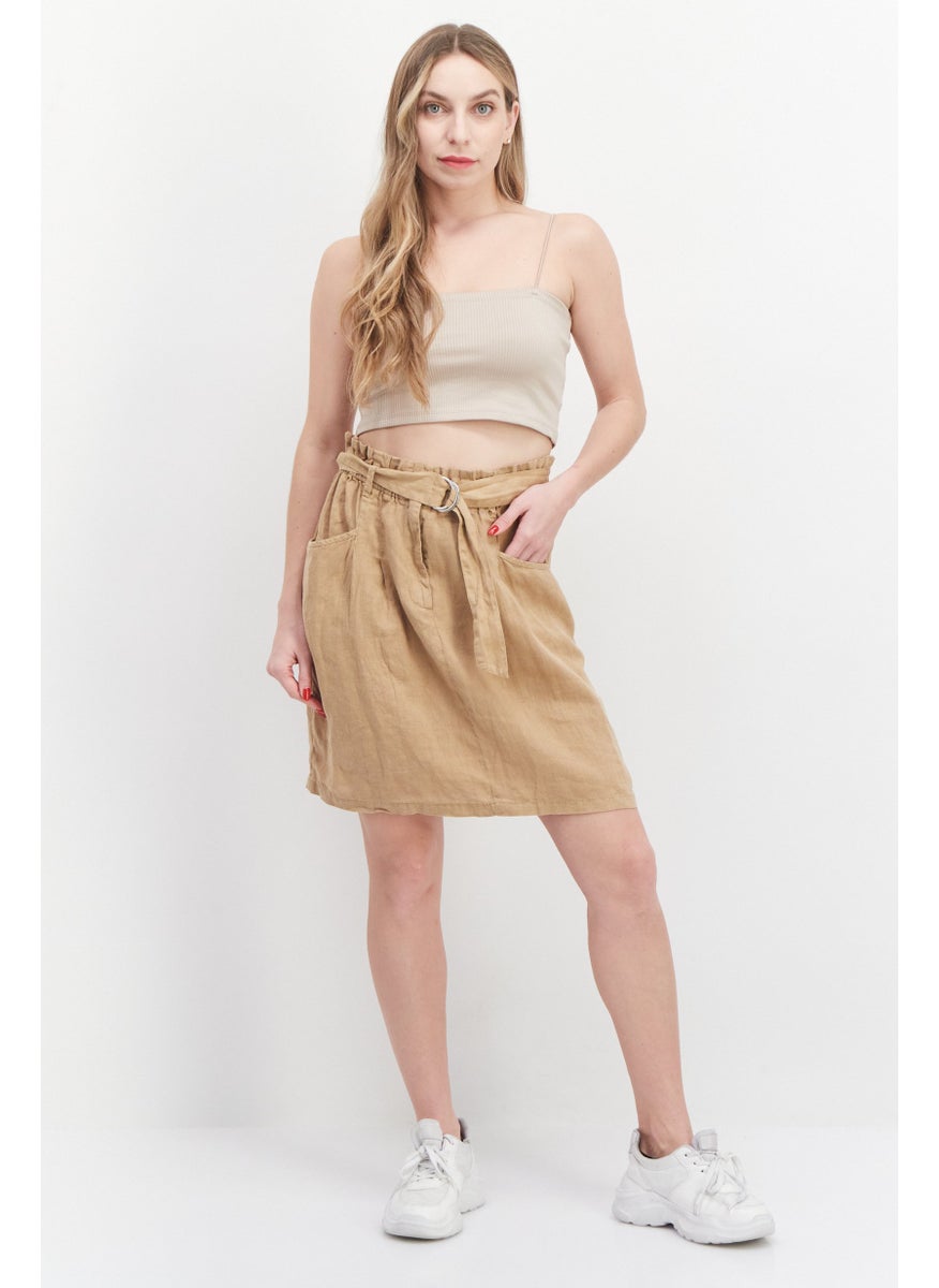 Women Solid Mini Skirt, Tan