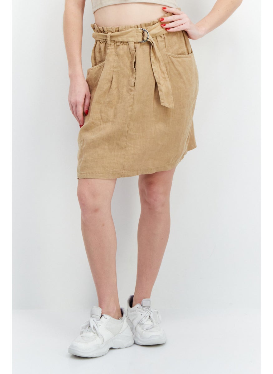Women Solid Mini Skirt, Tan