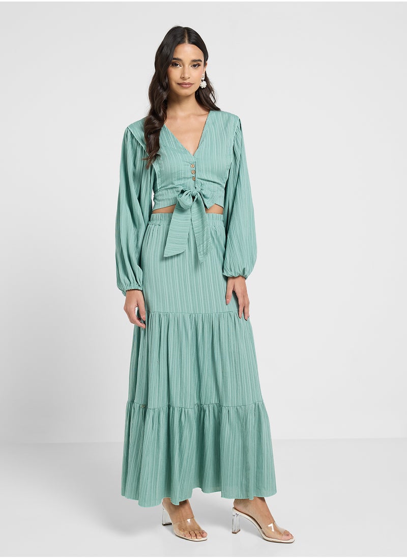 Tie Up Blouse & Skirt Set