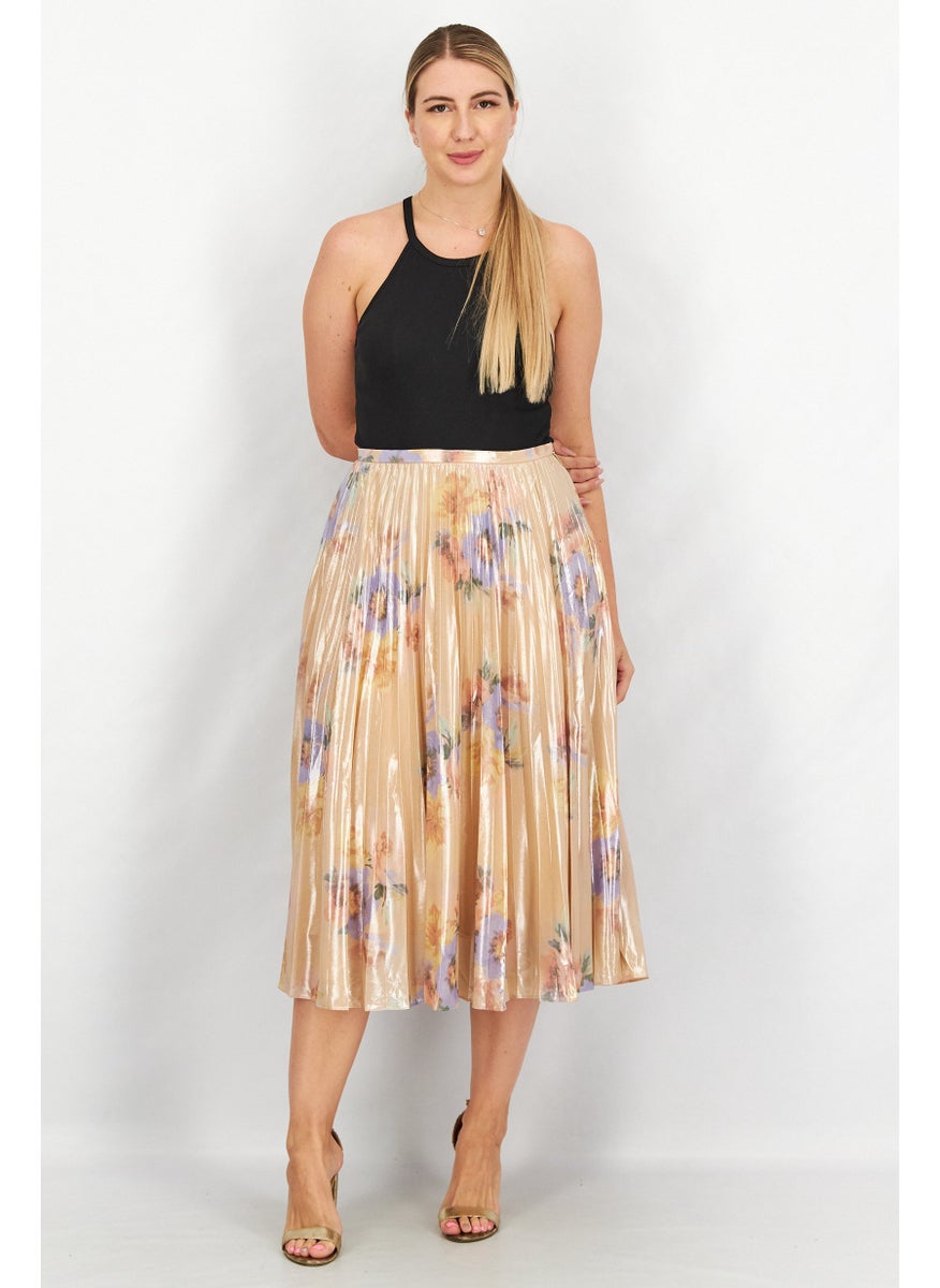 Women Metallic Flared Skirt, Pale Peach