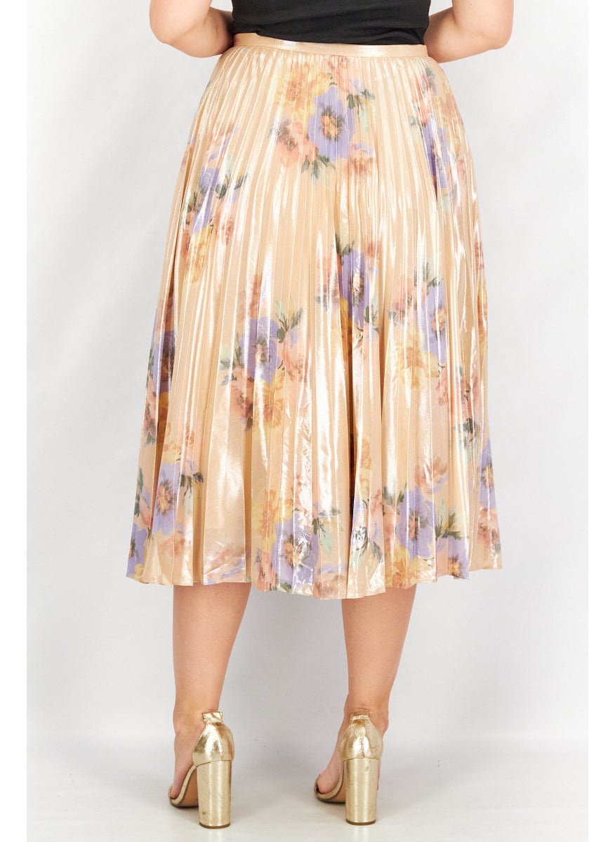 Women Metallic Flared Skirt, Pale Peach