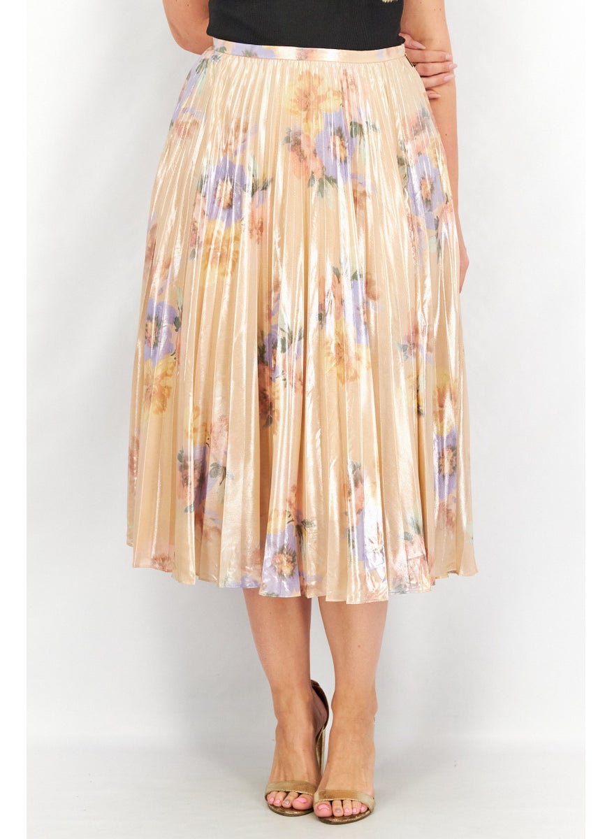 Women Metallic Flared Skirt, Pale Peach