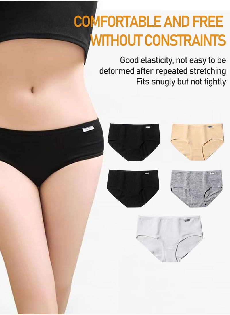 5pcs Women's Cotton Panties, Mid-rise Women's Shorts, Breathable Organic Cotton Women's Panties, Comfortable Women's Shorts